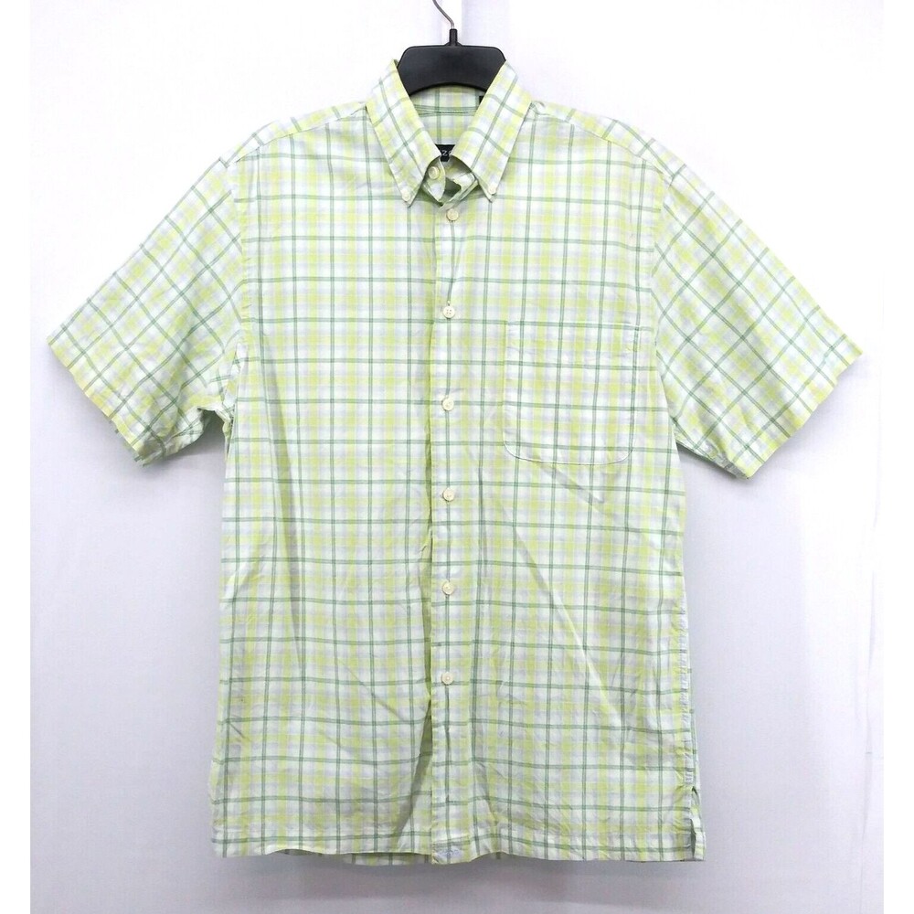 IZOD Shirt Mens Size M Green Plaid Collared Short Sleeve Casual Preppy Button Up